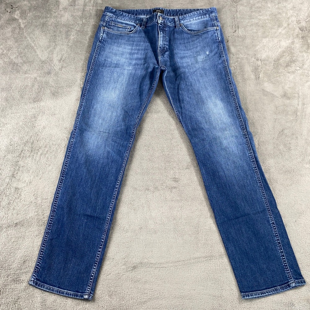 Hugo Boss Jeans Mens 38x32 Stretch Fade Blue Straight Leg Denim Designer Pants